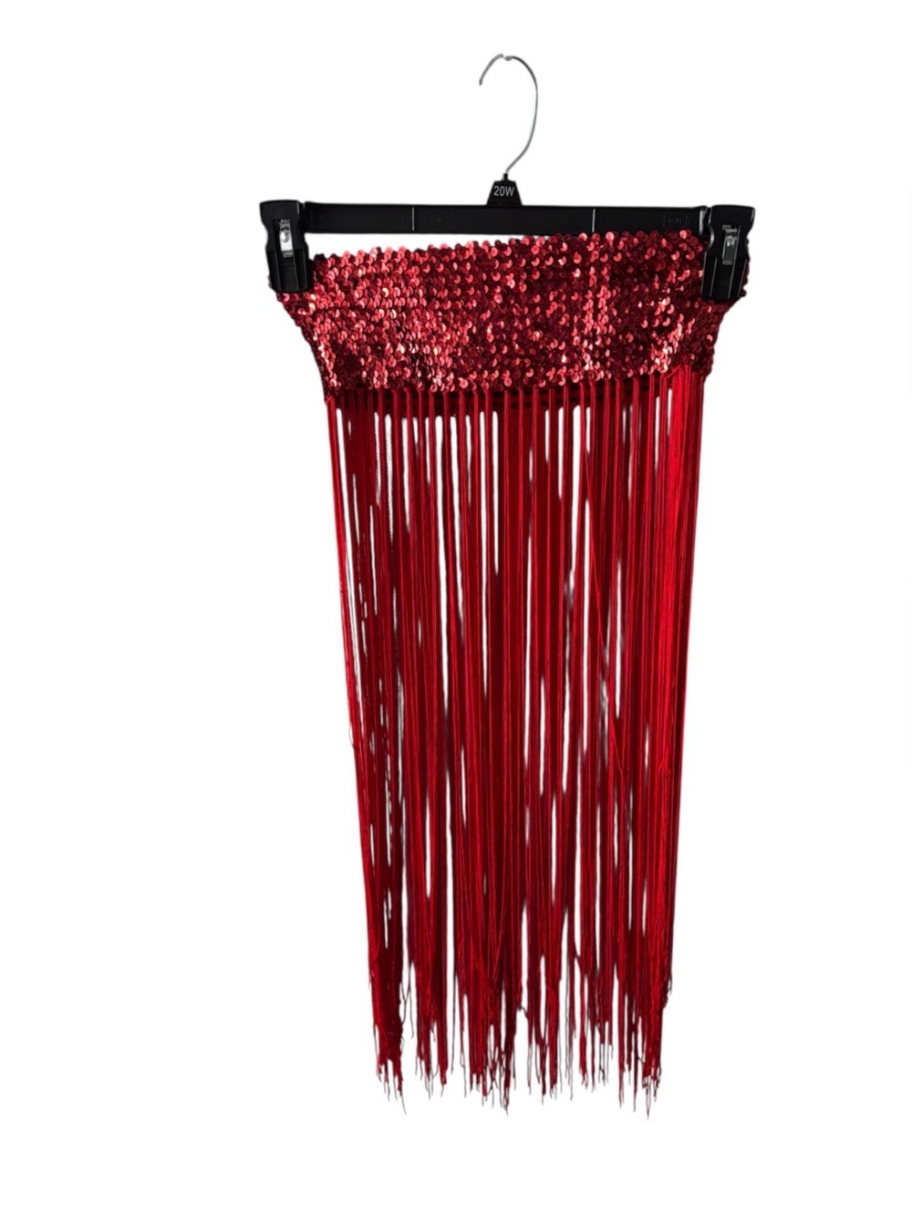 Red stretch sequin fringe skirt belt